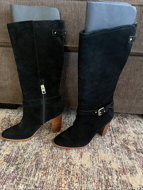 Coach brand Mina Women’s Black Suede Mid-Calf Heeled Boots